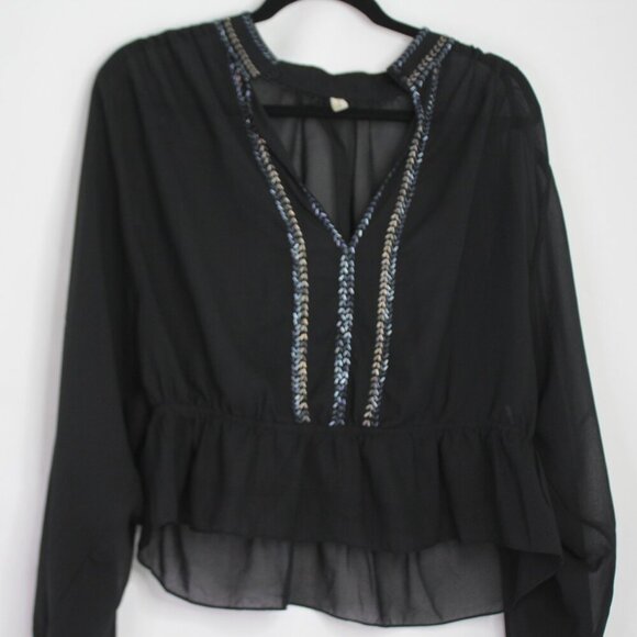 Free People If I Had You Black Sheer Beaded Blouse Size Small - Picture 3 of 13